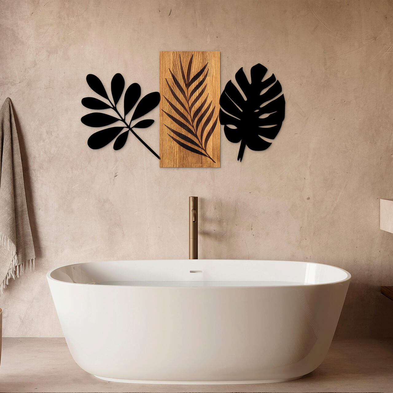 Decoratiune de perete, Leaves 3, Dimensiuni: 58 x 103 cm, Nuc / Negru - imagine 7